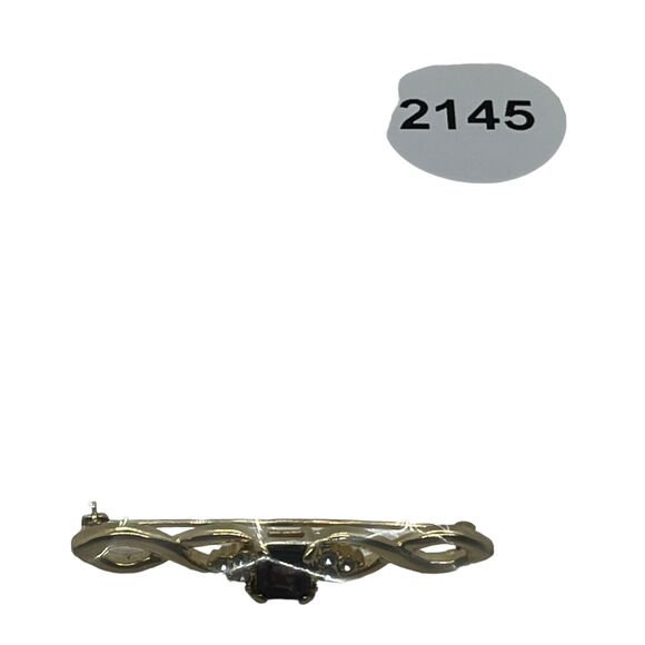 Bar Brooch Gold Tone Red and Clear Stones Vintage Secretary Librarian Retro Chic - Picture 9 of 15